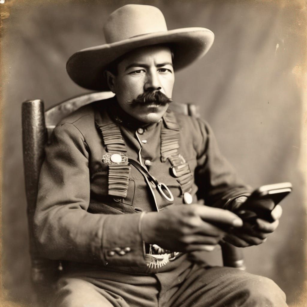 Pancho Villa on his cellphone