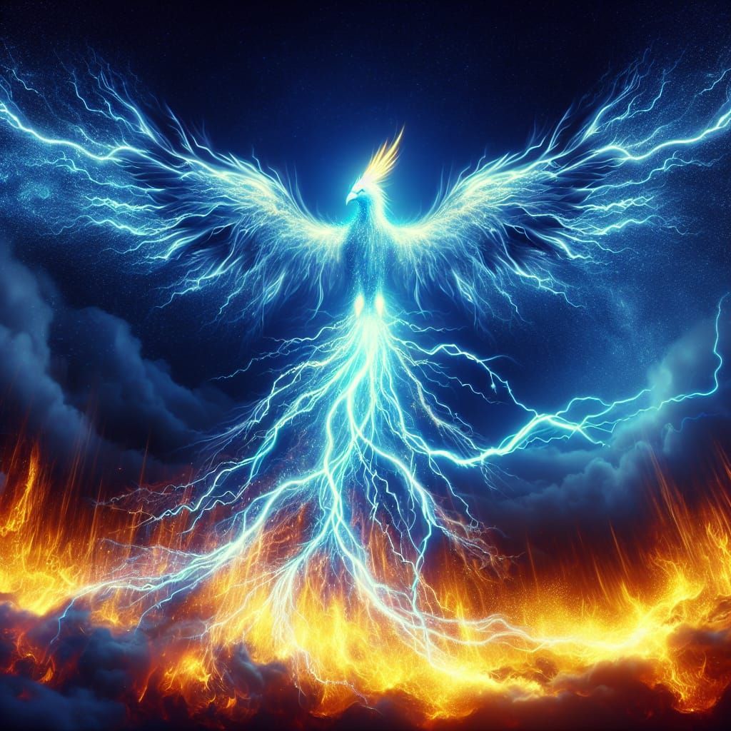 Lightning Phoenix rising from the flames of rebirth - AI Generated ...