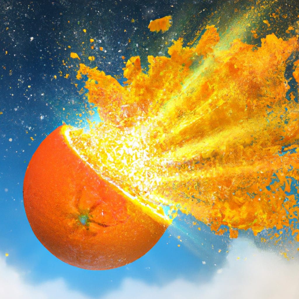 Juicy Orange Exploding on a Galaxy Sky