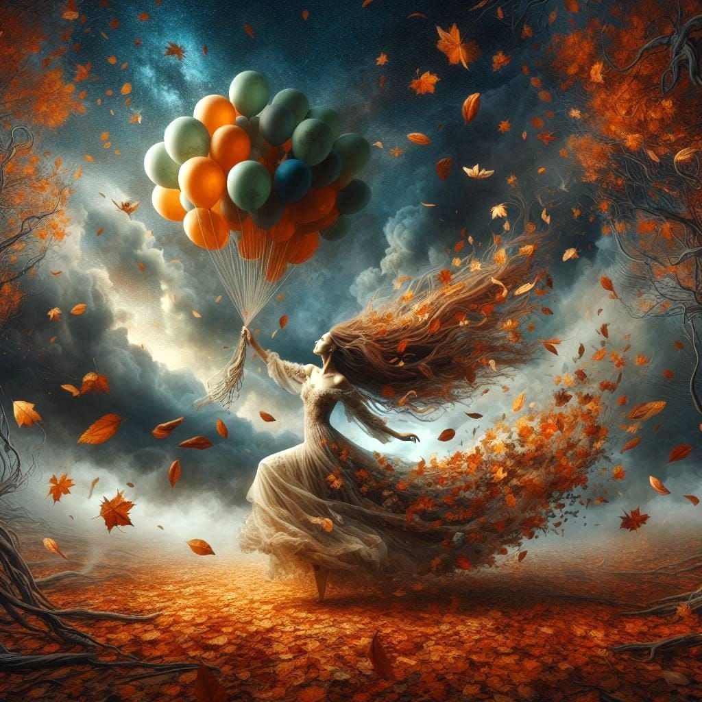 Girl flying with balloons
