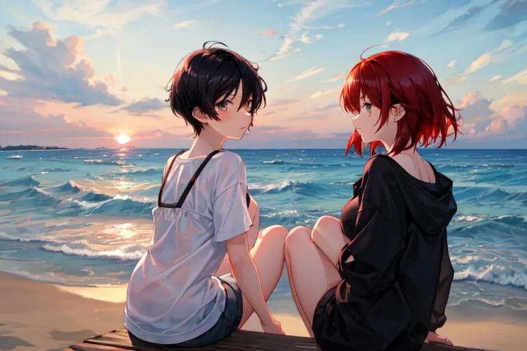 Moon and Red watching the sunrise