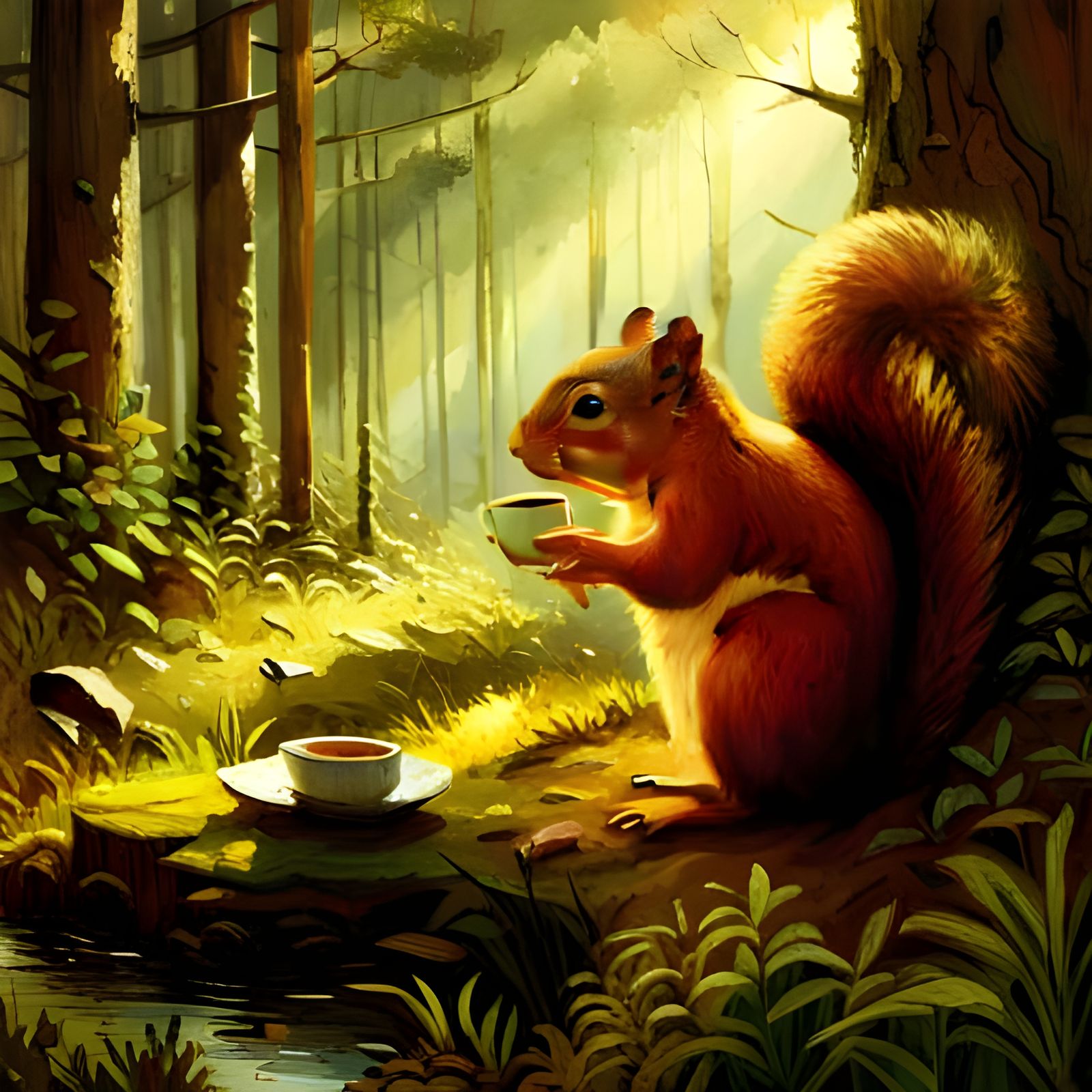 A Squirrel Drinking Tea  by @Uriyul Art