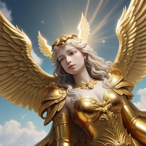 Magnificent Angel in Golden Armor, Baroque Digital Art