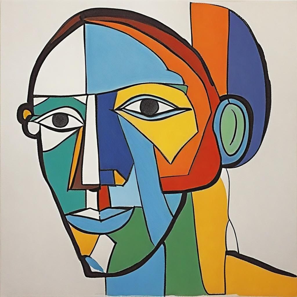 Drawing head, portrait 3 colours, strong colors , style of Picasso - AI ...