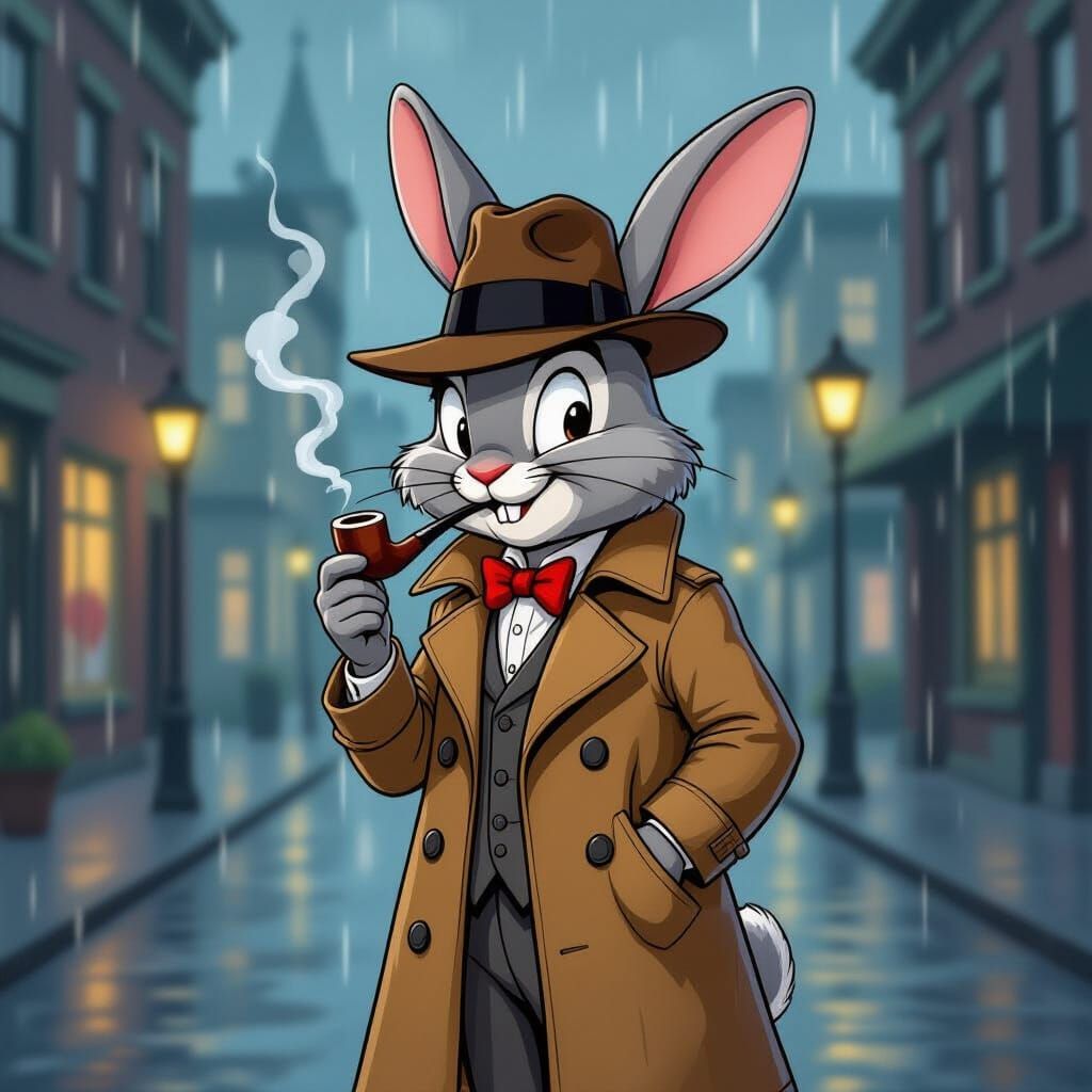 Rabbit noir dectective 2d animation old walt Disney style 1920's  by @TJOmalley