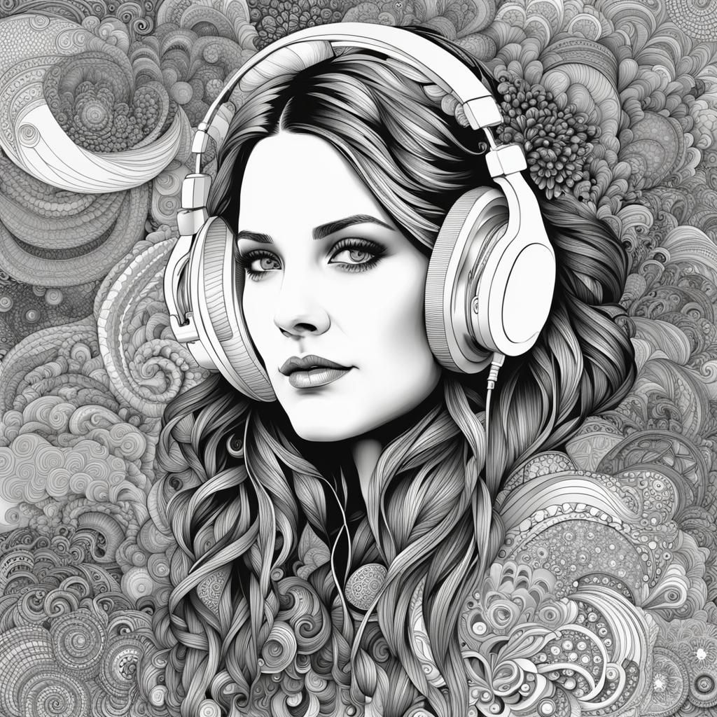 Drew Barrymore wearing headphones