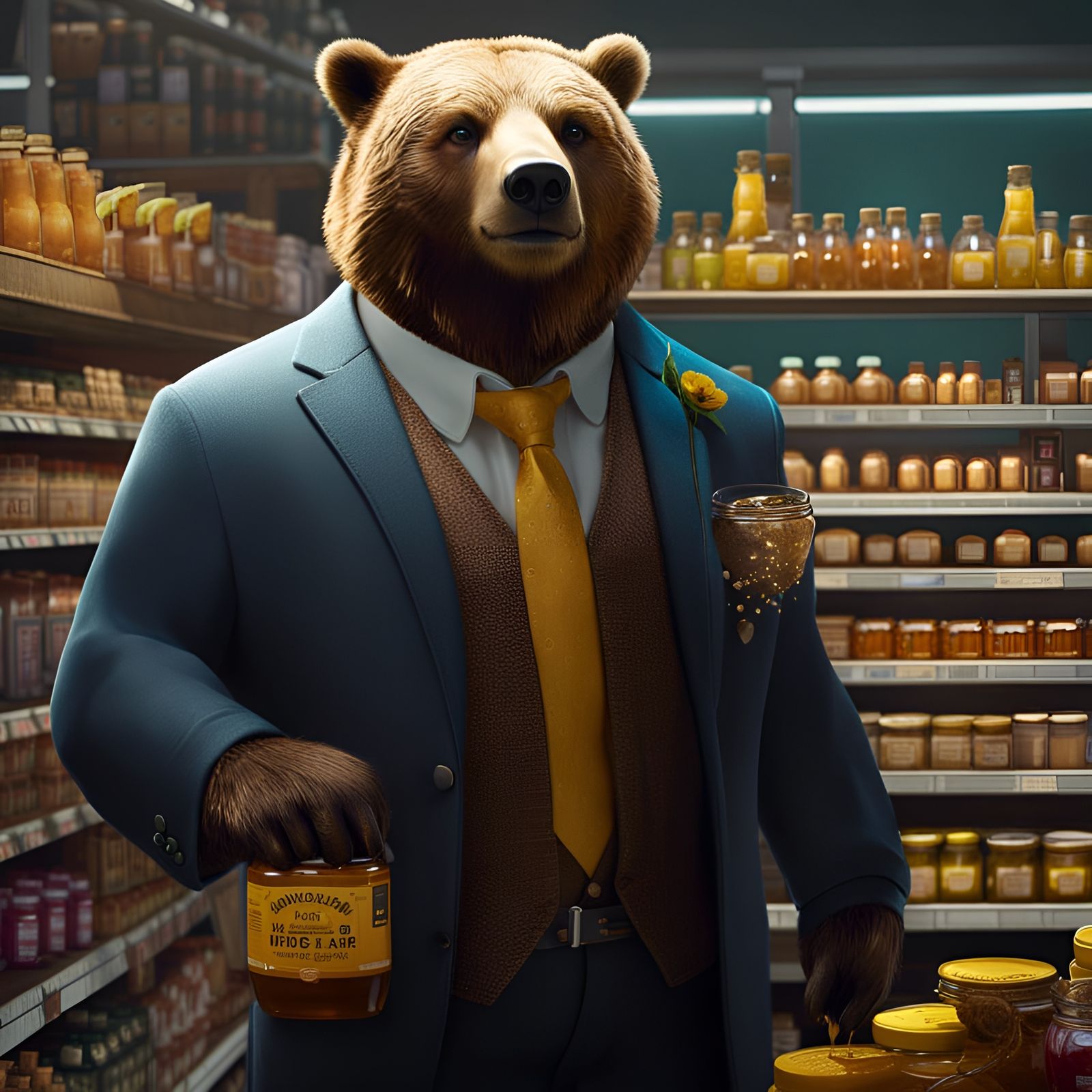 A bear buying honey  false