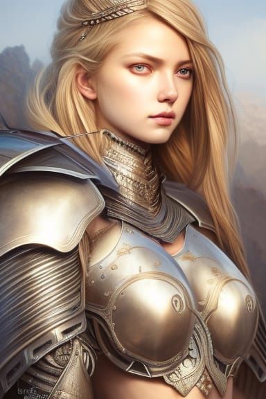 Warrior girl with wavy blonde hair 4