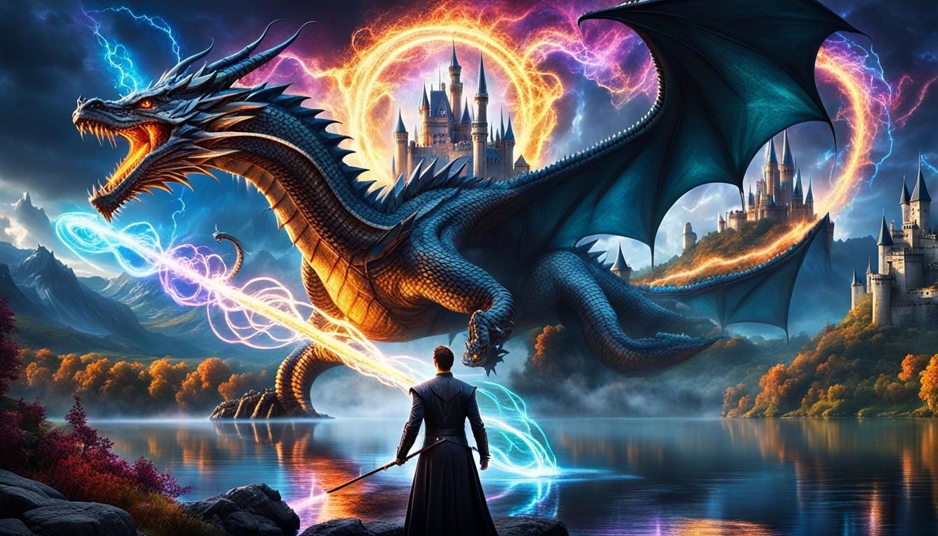 Sorcerer summons a dragon - AI Generated Artwork - NightCafe Creator