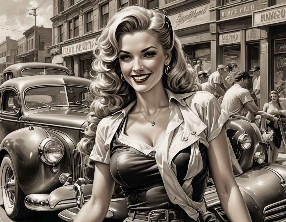 1940s Pinup Girl in Hot Rod Art