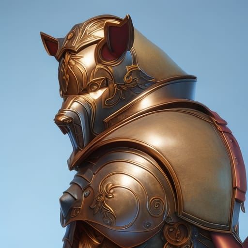 detailed steampunk armored dog with a helmet and glasses, de...