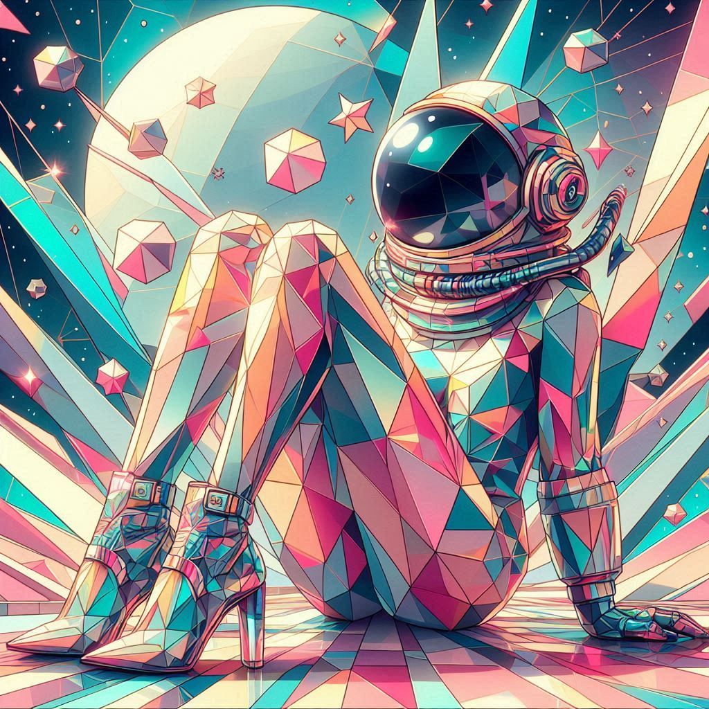 geometric low poly fractal 70s 80s sci-fi art hajime sorayam...