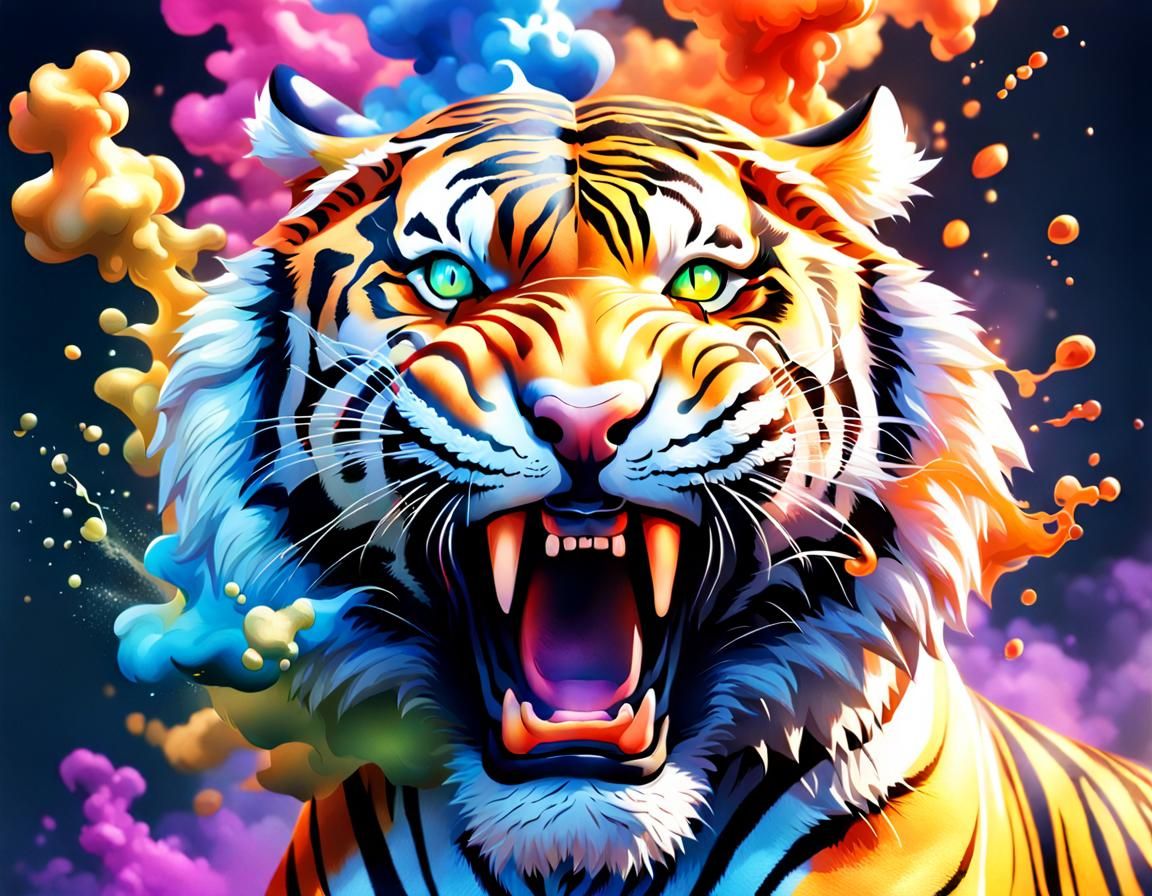 Hyperrealistic Nitrogen Smoke Tiger Splash Art