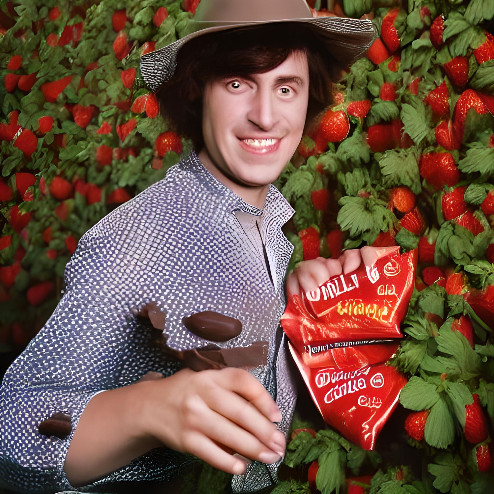 Sampling the chocolate in Willy's strawberry tunnel, 1971