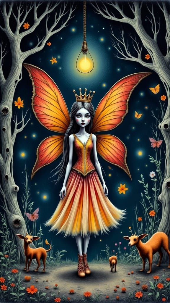 Black cat   fairy  In a kimono  on Halloween  handing out candy , prisma color pencil drawing 