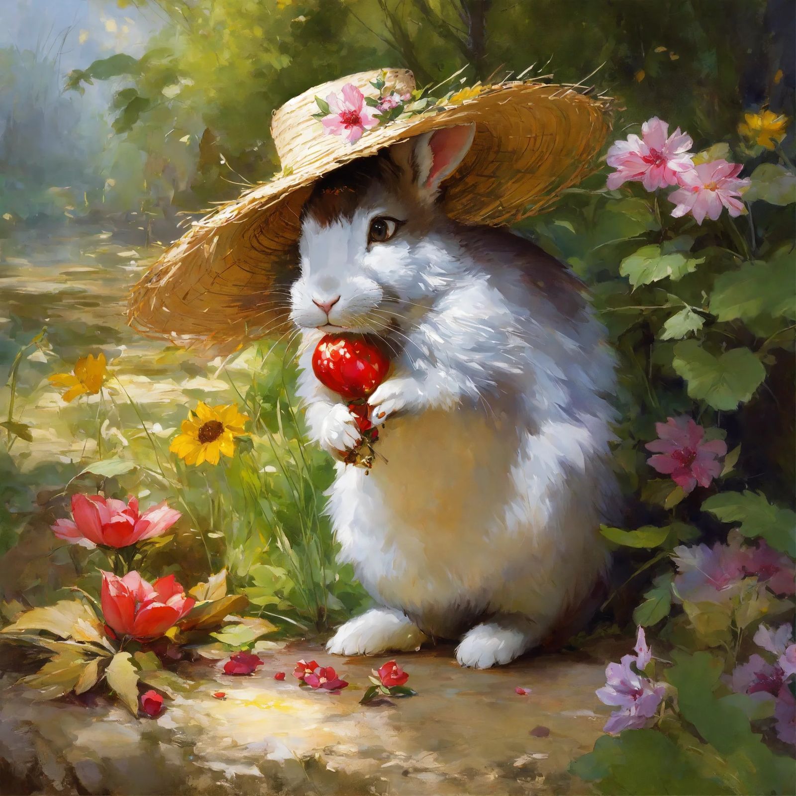 Gorgeous bunny in straw hat