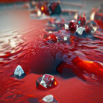 crystals emerging from a pool of blood volumetric lighting V...