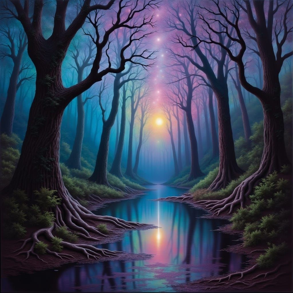 <lora:Holo Flux:0.8> haunted misty swamp, by Sabbas Apterus; deep in the woods, by Michael Hutter; dark fantasy art, impasto acrylic oil pai...