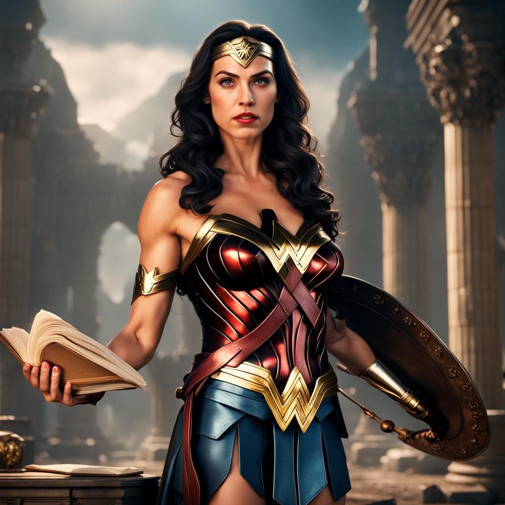 wonder woman holding a book