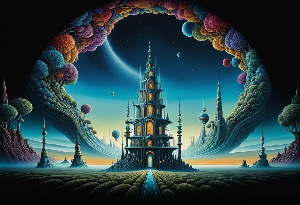 Surreal Abstract Landscape with Zentangle Details