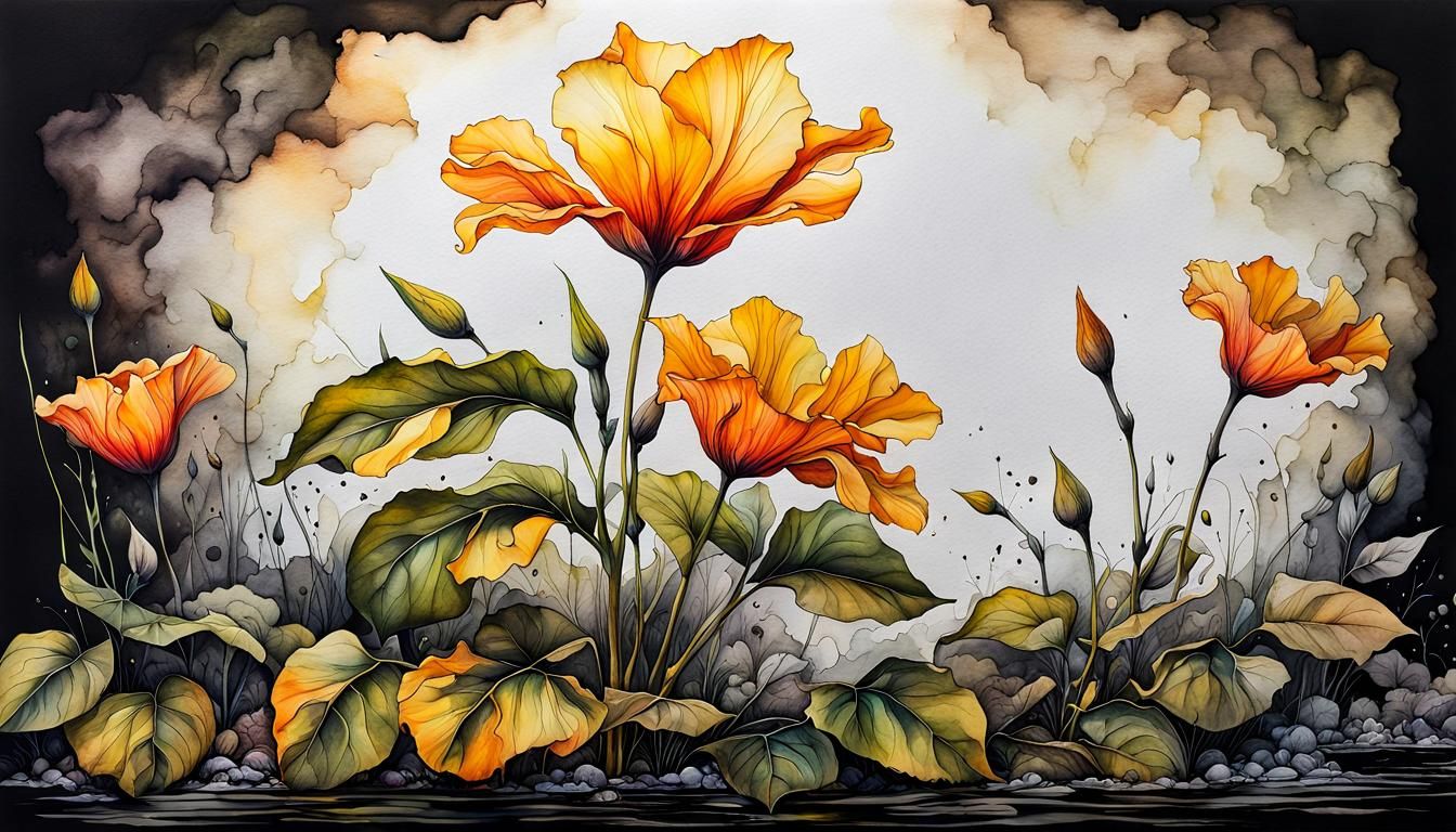 Sunglow Flower in Alcohol Ink Wash Painting