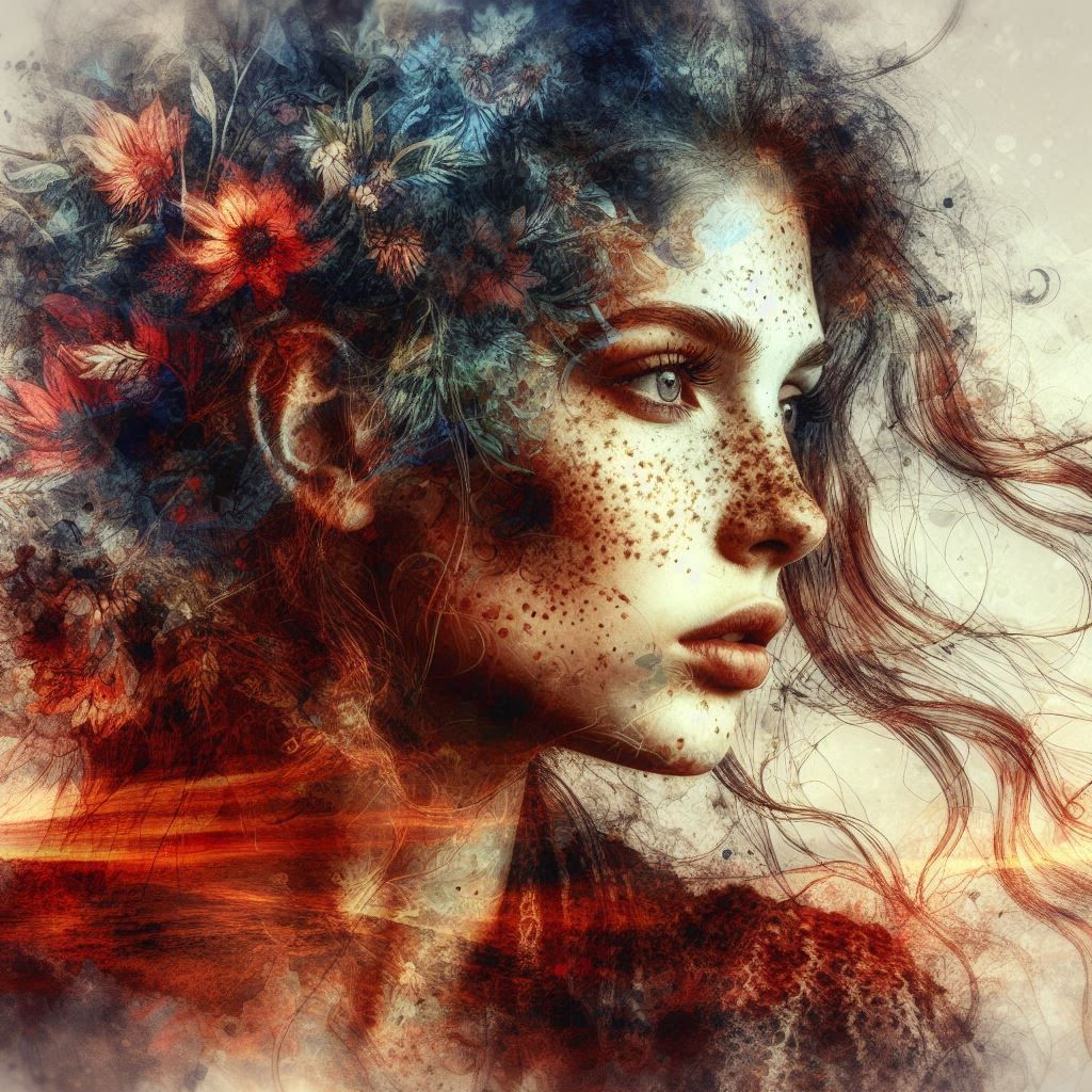 double exposure beautiful fantasy DALL-E 3 portrait landscap...