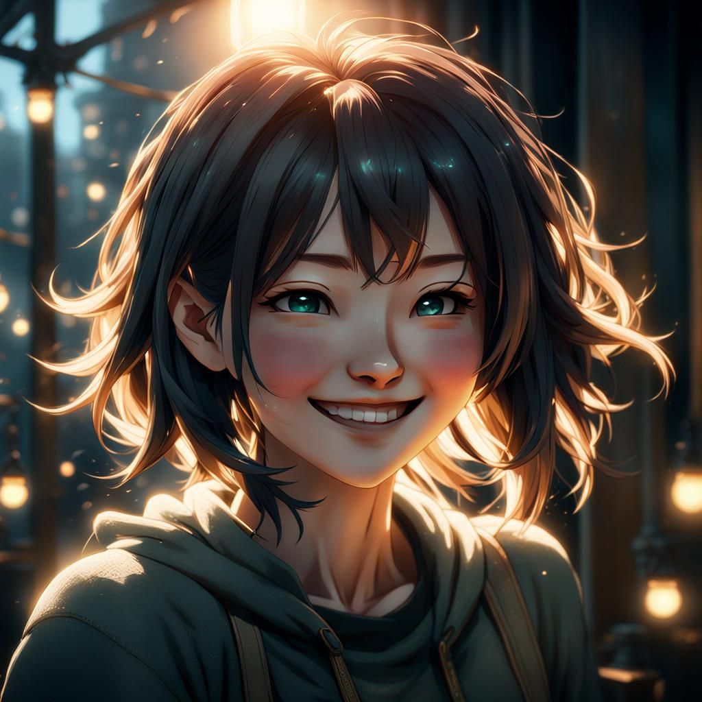 Happy Young Woman in Detailed 3D Anime Art