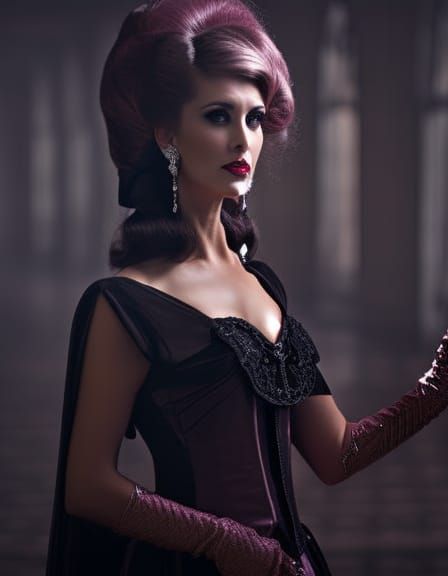 beautiful face portrait vampire lady in pink ballroom gown s...