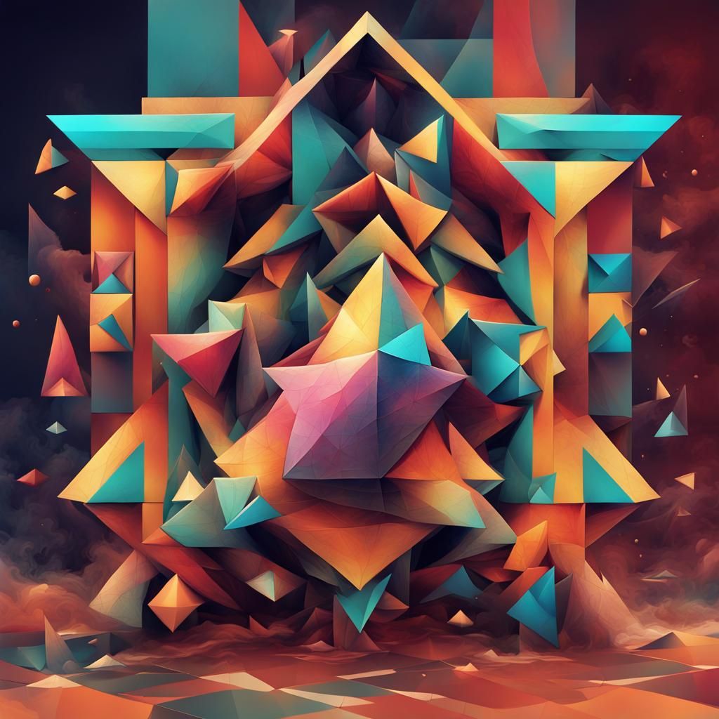 Create an abstract image using various geometric shapes and ...