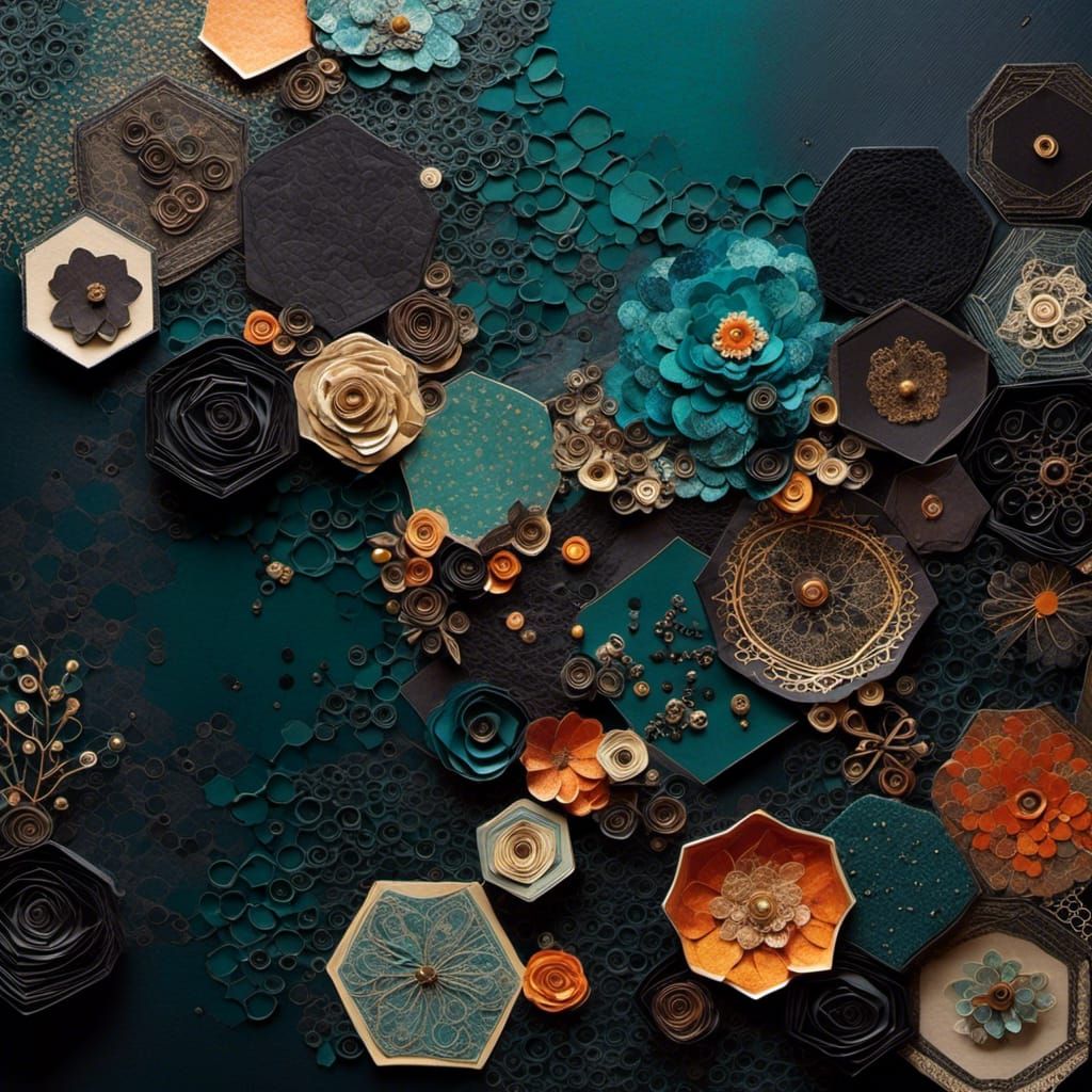 A gorgeous dark Dixit_game_card <lora:Collage Machine 2:1.0> collage pronounced_layer_shadows :: lace :: pieces of book_pages :: pieces of p...