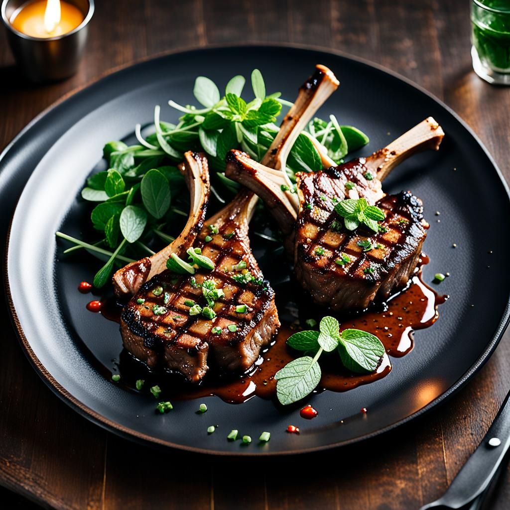 Lamb chops with mint sauce and gravy