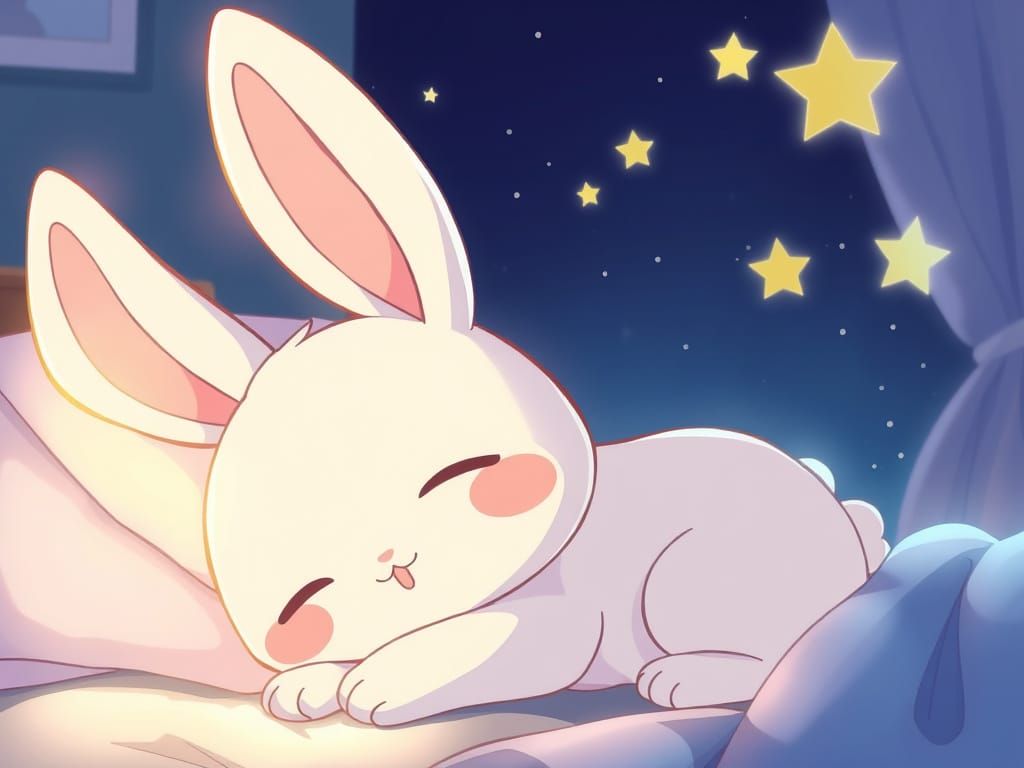Cute Anime Rabbit Sleeping Under the Stars
