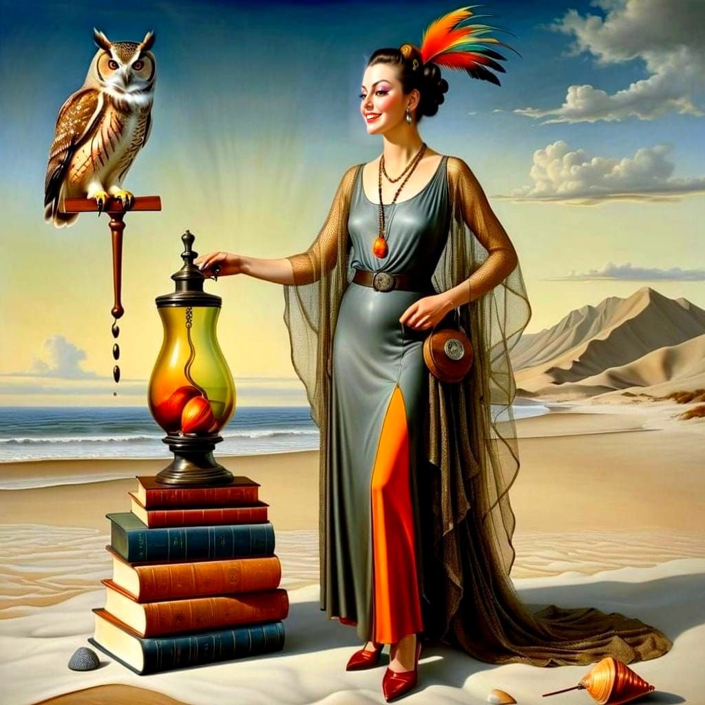 Surreal Portrait of a Happy Lady in a Fantastical Landscape