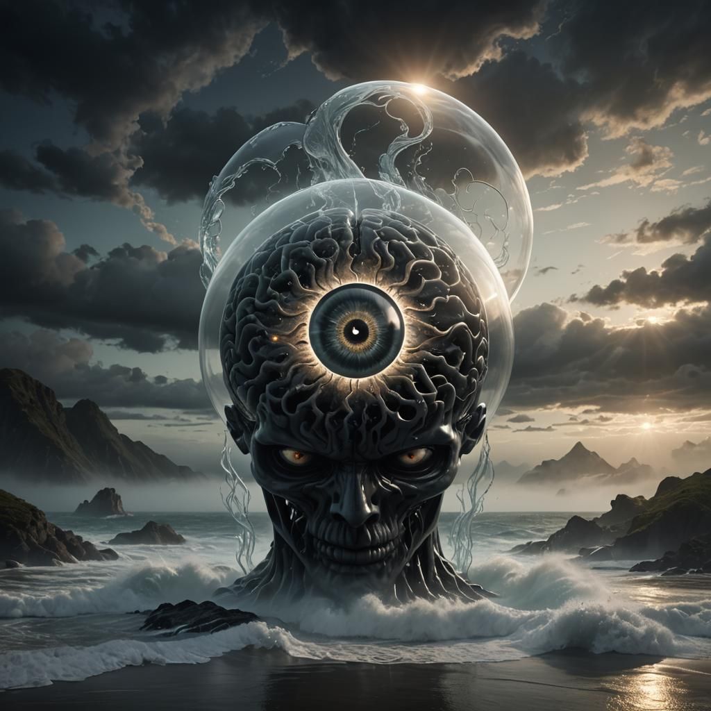 A captivating 3D render of an enigmatic dark fantasy scene, ...