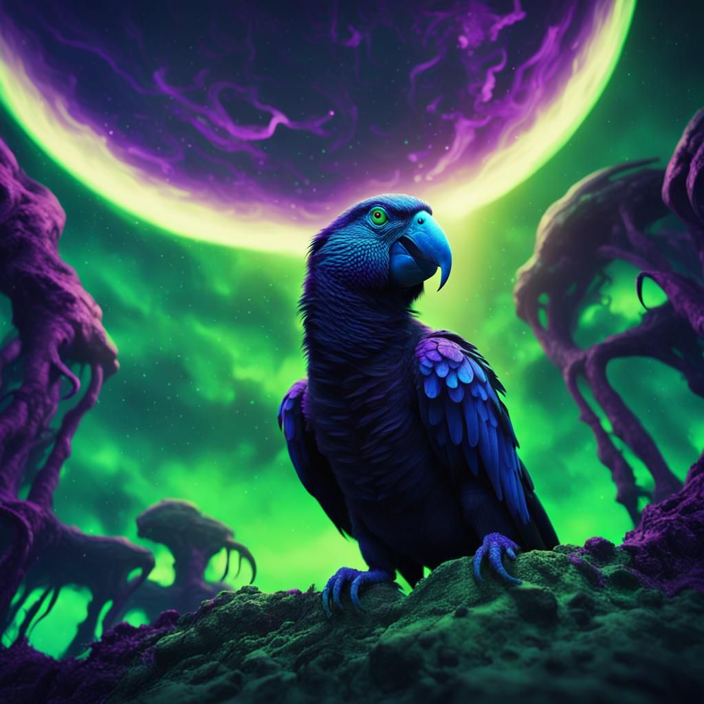 purple moon, green sky