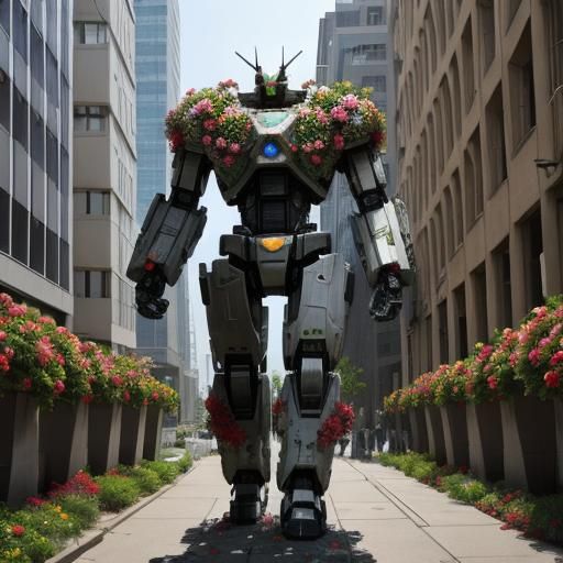 Giant Floral Robot Walks Through City