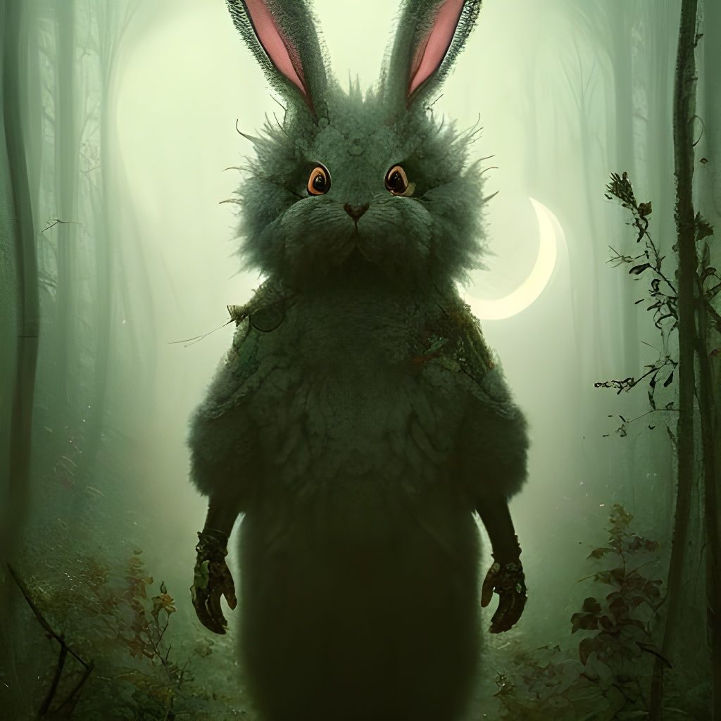 Night encounter: a scary bunny in the woods - AI Generated Artwork ...