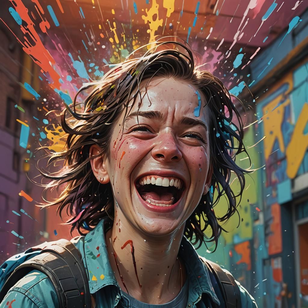 Laughing Person in Hyperrealistic Style