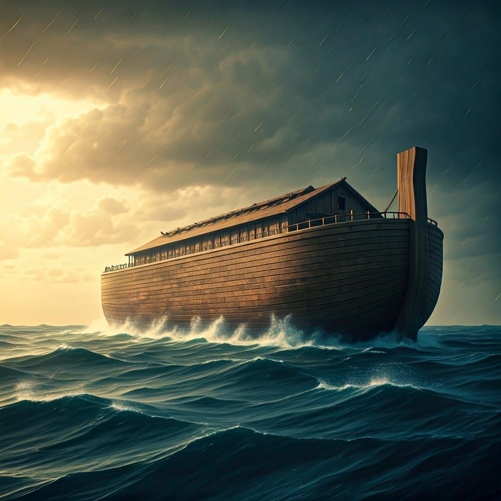 Noah's Ark Amidst a Stormy Sea