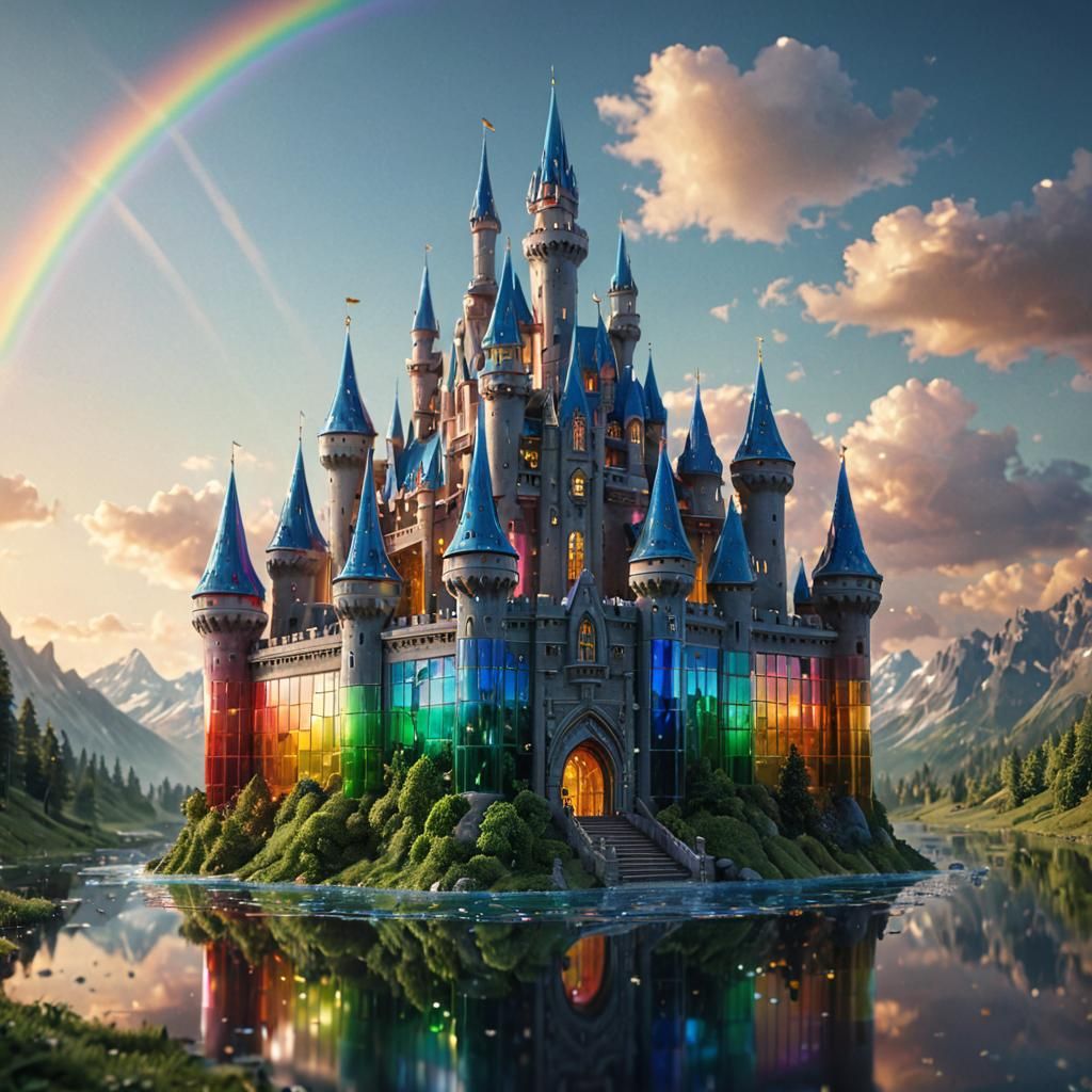 A beautiful fairytale glass rainbow castle.