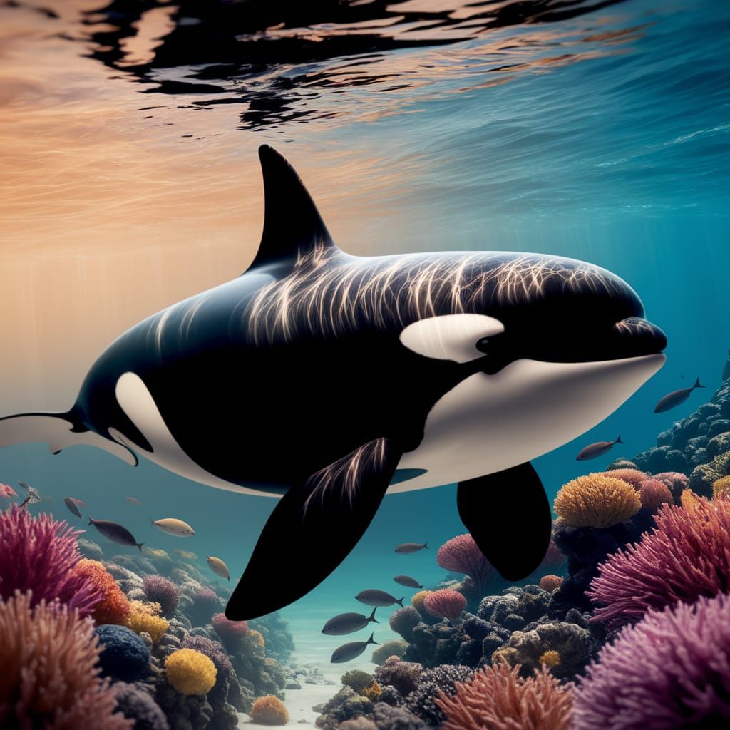 Orca Swimming Near Coral Reef DC1006  by @paulie