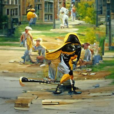 City Baseball Team Pirates Black and Yellow guy hitting base...