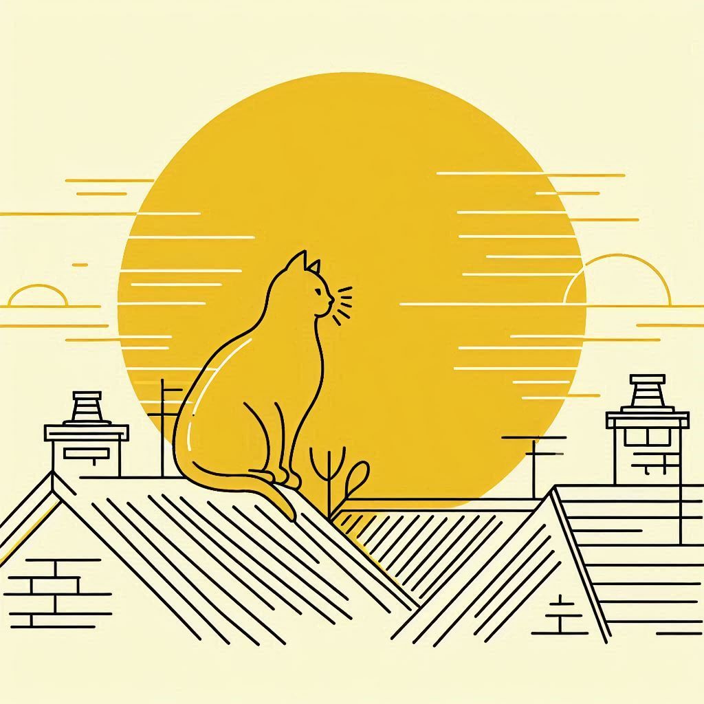 cat on a roof golden quiet