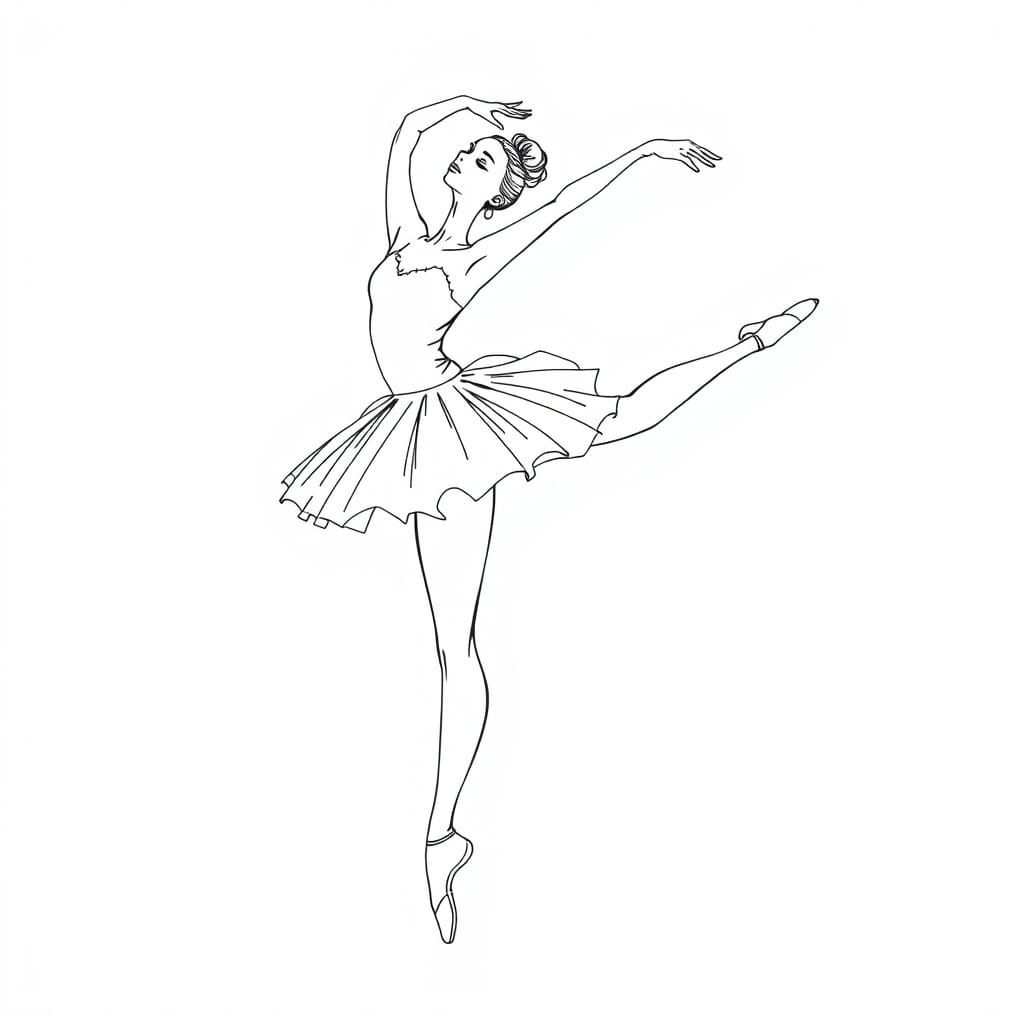 A single line drawing of a ballerina in a dance pose.  by @Les