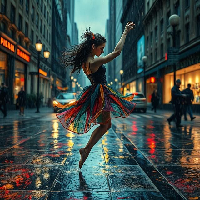 Colorful graffiti illustration of a dancing ballerina, fract...