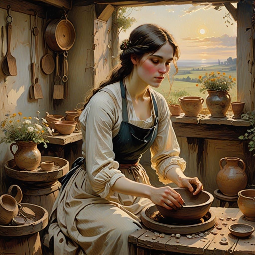 Lady making clay pots 