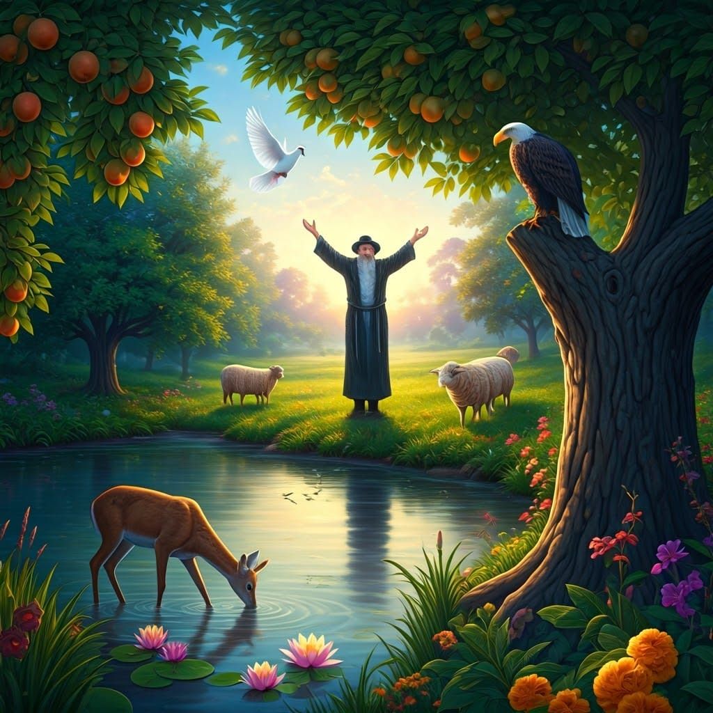 Serene Nature Scene in a Whimsical Style with Hyperdetailed....