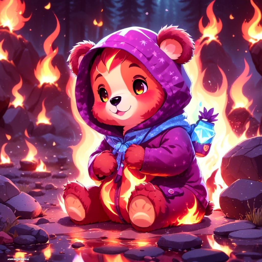 <lora:Calamity Beauties XL:1.0>, ,, dark mood, moody, dark theme,, cute bear cub, by Hikari Shimoda, masterpiece, octane render, highly deta...