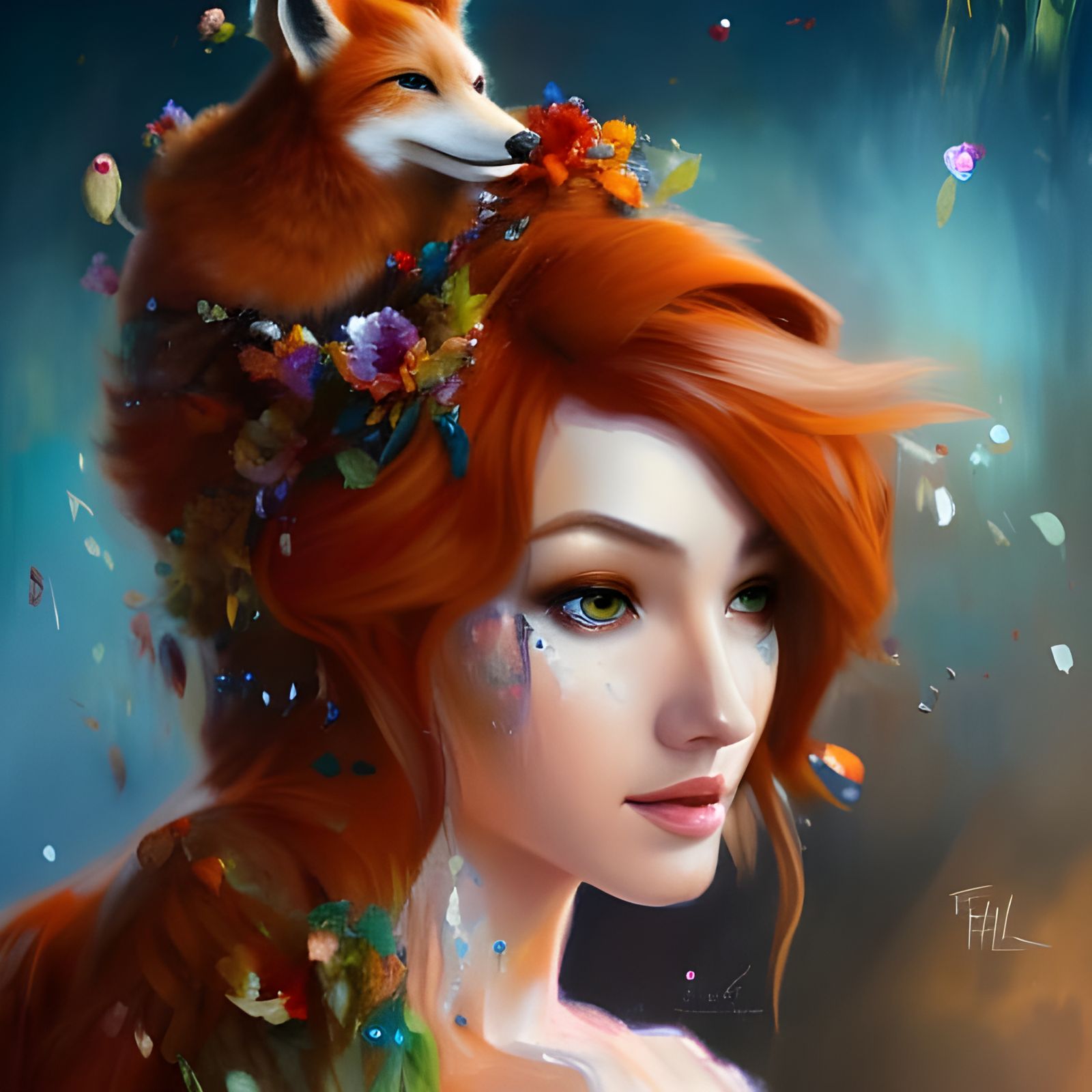 Beautiful auburn kitsune lady, she has fake animal hears, fox hears ...