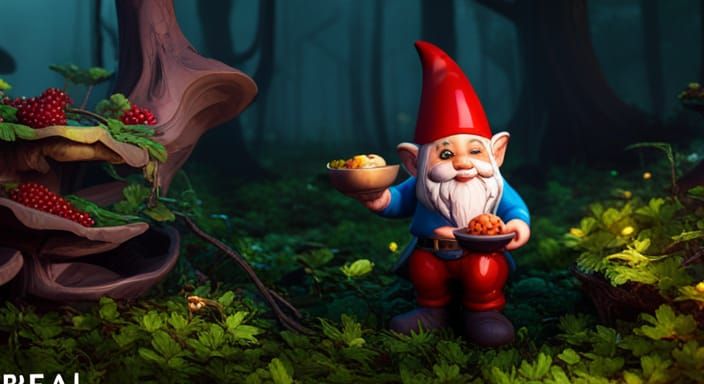 Small gnome eating berries